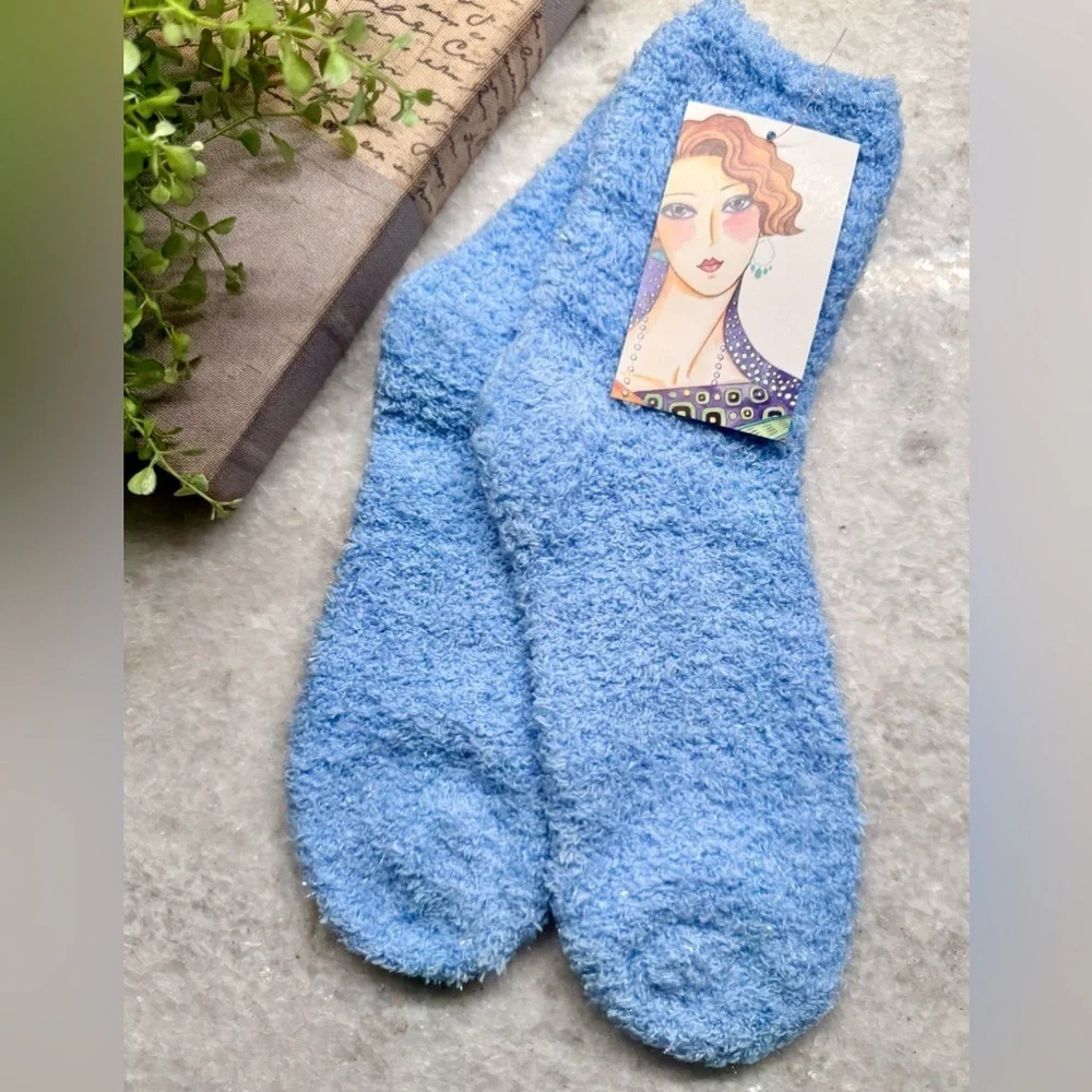 New Blue Fuzzy Shimmer Spa Relaxation Soft Sleep Lounge Socks